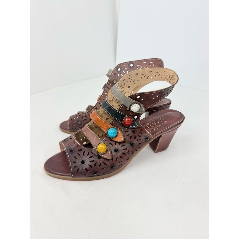 L'Artiste Spring Step ALAINA Colorful Bead Multi Strap Heeled Slingback Sandals - Picture 4 of 12
